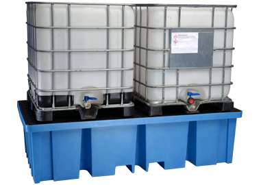 Auffangwanne Kunststoff für 2 IBC mit 1000 Liter Volumen, 4-seitig-unterfahrbar und DIBt-Zulassung von ADESATOS